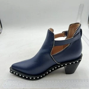 Womens Pointed Toe Ankle Boots Block Stacked Chunky Heel Cutout Booties Blue - Picture 1 of 6