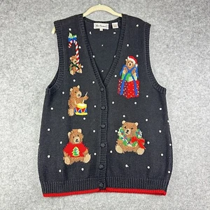 Vintage Bechamel Pullover Weste L Handstrick Cardigan Bären Weihnachten Cottagecore* - Bild 1 von 14