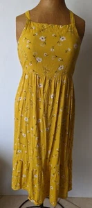 Girls 14-16 Dress Gold White Floral Maxi Cotton Ruffle Cottage Core Farmhouse - Picture 1 of 7