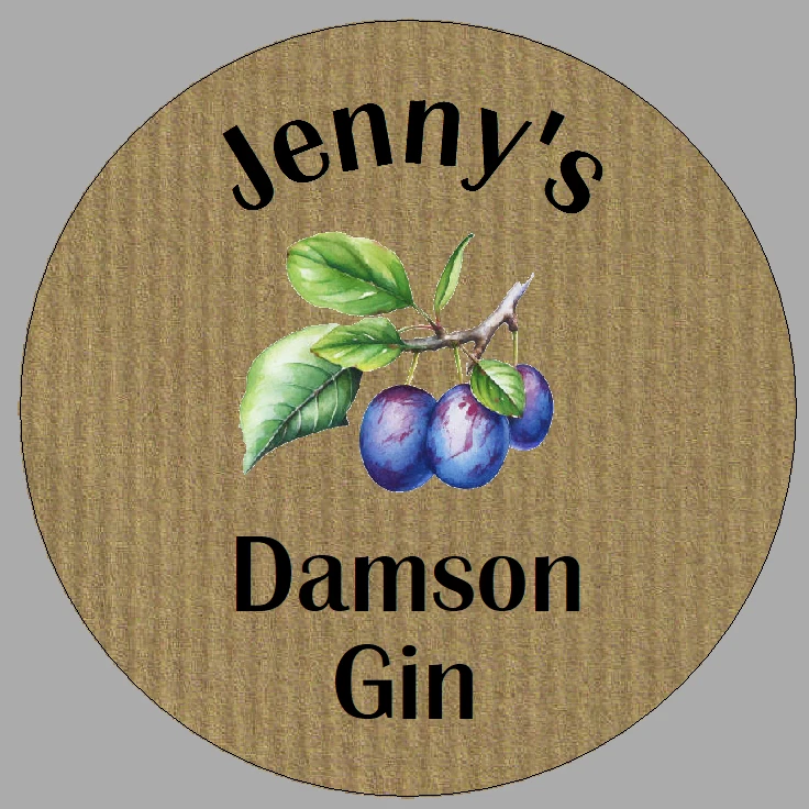 Small Brown Kraft Style Circular Damson Gin Homemade Stickers Round Labels - Image 1 of 1