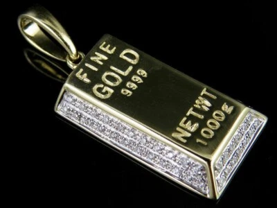 14K 黄金 FN 钻石微型金砖条吊坠 0.36 克拉 1.2 — 第 1/4 张图片