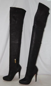 37/7❤️PRADA Stretch Leather Over the Knee High Heels Thigh High Platform BOOTS - Picture 1 of 18