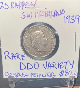 Switzerland 1939 20 Rappen RARE DDO Variety - Picture 1 of 11