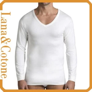 Maglia Intima da Uomo in LANA e COTONE Manica Lunga Maglietta Scollo a V Termica - Foto 1 di 5