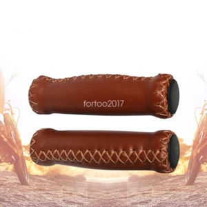 Brown Beach Cruiser Bike Bicycle Leather Handlebar Cover Grips Bar with End Cap - Picture 1 of 5