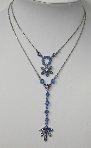 Elegante Lotto di 2 Collane Givenchy Cristallo Blu Strass Strass Strass