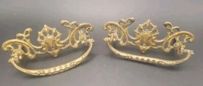 Pair Antique Bronze Drawer Pulls 4”x2" Reclaimed Victorian L 191 - Image 1 of 4