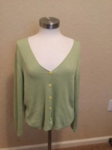 Celery Green Bella Collezioni for Trillion  Size 46 Silk Button Down Sweater J - Picture 1 of 4