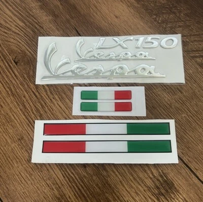 6x Set SILVER FAIRING BADGE ITALY STICK DECAL FOR PIAGGIO VESPA LX-150 LX150 - Image 1 of 4