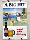 Vintage Hamm's Beer Poster 19.5X29 A Big Hit - Sasha Bear Playing Baseball