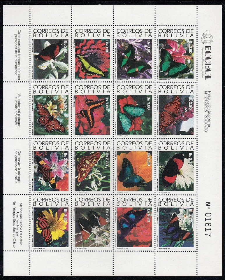 Bolivia 820/35 1993 Mariposas MNH Foto 1 de 1