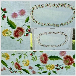 Tovaglia banchetto vintage in lino ricamata a mano 90” x 60” elegante cucito - Foto 1 di 10