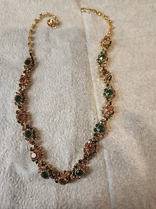 Art Deco Necklace Green/gold Choker  Rhinestone Unique (698) - Picture 1 of 5