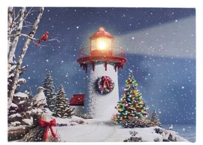 Christmas Lighthouse LED Light Up Canvas Art Wall or Tabletop Picture FREE SHIP - Image 1 of 4