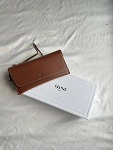 Brand New With Box Celine Sunglasses Case Wristlet Brown Leather Logo Suede - Picture 1 of 9