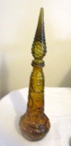 Vintage Empoli Amber Glass Genie Bottle W/Scroll Designs 18 1/2 in - Picture 1 of 9