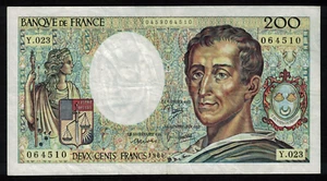France 200 Francs MONTESQUIEU FRANCE 1984 bank-note paper money - Picture 1 of 2