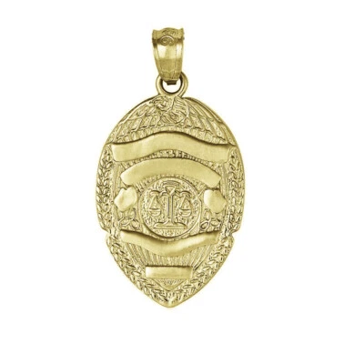 Colar folheado a ouro amarelo prata esterlina com pingente de crachá policial - Imagem 1 de 4