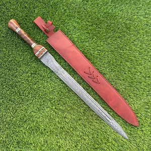 Rare Damascus Steel Double edge Sword, Short Sword, Gladius Sword, Sheath, 2471 - Picture 1 of 7
