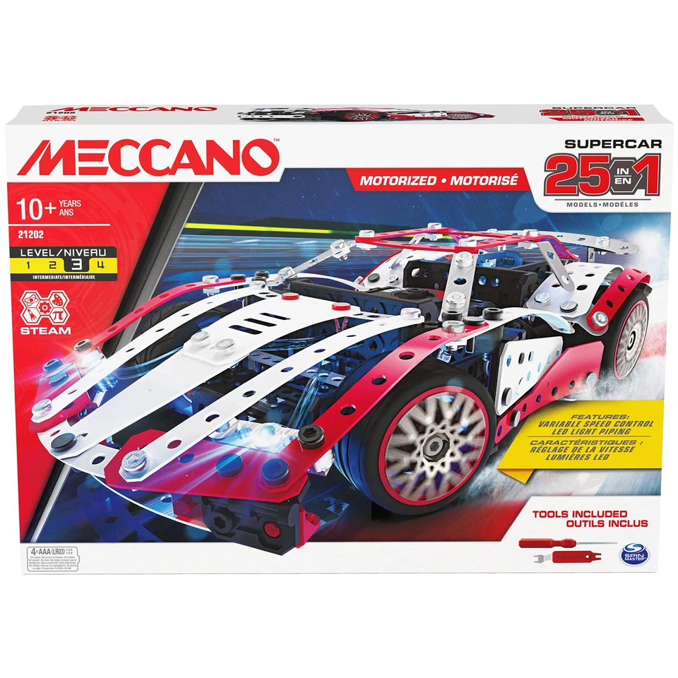 MECCANO 21202 SUPERCAR 25 IN 1 MOTORIZED VEHICLE BUILDING KIT