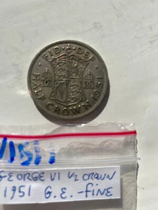 George VI 1/2 Crown, 1951, G. E. Fine, Ref VI511 - SALE - Picture 1 of 2