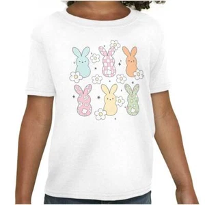 Cute Colorful Easter Bunny Flower Patterns Girls Youth Crewneck T Shirts Tees - Picture 1 of 7