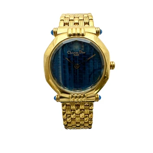 Used Christian Dior Octagon Gold-Plated Blue Dial 64151 Quartz Swing Dress Watch - Picture 1 of 6