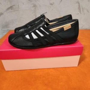 New Ziera Lussia W-ZR BLACK Leather Elastic Flat Shoes Womens Shoes Casual SZ 39 - Picture 1 of 10