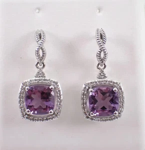 Pendientes colgantes/gotas con halo de amatista creados en laboratorio de corte cojín de 3 quilates enchapados en oro blanco - Imagen 1 de 7