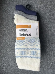 New! Timberland Womens Cushioned Boot Socks 3 Pairs Size 6.5-9.5 White Blue Wool - Picture 1 of 5
