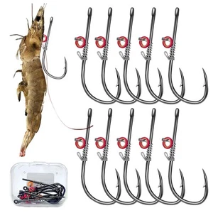Live Shrimp Hook Set, Carbon Steel Barbed Fishing Hooks, Freshwater Saltwater... - Picture 1 of 8