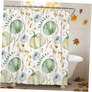  Fall Pumpkins Shower Curtain Autumn Thanksgiving Shower Curtains for Green - Picture 1 of 8