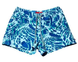 Mossimo Trunks Womens M Blue Shorts Mid Rise Drawstring Abstract Pattern - Picture 1 of 8