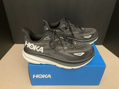 New! Womens Hoka One One Clifton 9 Wide Black/White Running Shoes. Size 7.5 Wide - Image 1 of 4
