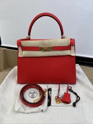 Bolso de hombro Hermes Kelly Epsom de cuero rojo con asa superior K28 Foto 1 de 4