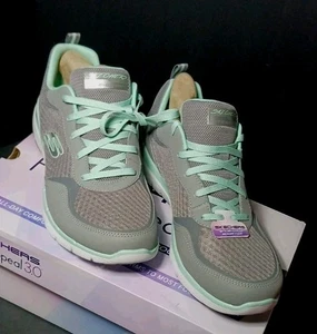 Skechers Flex Appeal 3.0 Go Forward Sneakers Gray Green Comfort Trainers Shoes - Picture 1 of 9