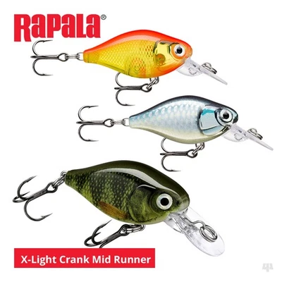 Rapala X-Light Crank Mid Runner Lures - Perch Chub Pike Salmon Sea Trout Fishing — 第 1/4 张图片