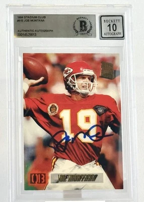 Topps Stadium Club #615 1994 Joe Montana automático KC Chiefs BGS autógrafo 10 Foto 1 de 4