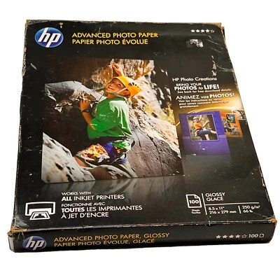 HP ADVANCED PHOTO PAPER GLOSSY Q7854A 100 SHEETS NEW open box damaged pics art - Image 1 of 4