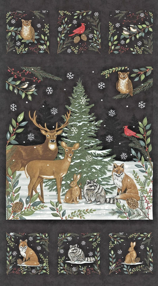 Moda Fabrics 56099 17 "WOODLAND WINTER" BLACK PANEL - Image 1 of 1