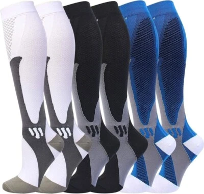 Compression Elastic Socks Mid Calf Shin Leg Support Yoga Gym Stockings Sports US - Image 1 of 4