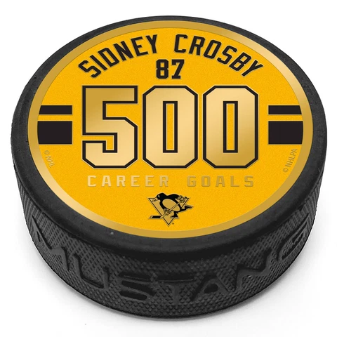 SIDNEY CROSBY PITTSBURGH PENGUINS 500 CAREER GOALS MEDALLION HOCKEY PUCK - NEW Cover