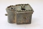 Antique Solid Brass Rare Shaped Nice Period Ink Pot / Well Rich Patina Nh3877