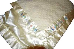 F9 Vintage Carter's Love you From A-Z Yellow Minky Dot Satin Baby Crib Blanket - Picture 1 of 5