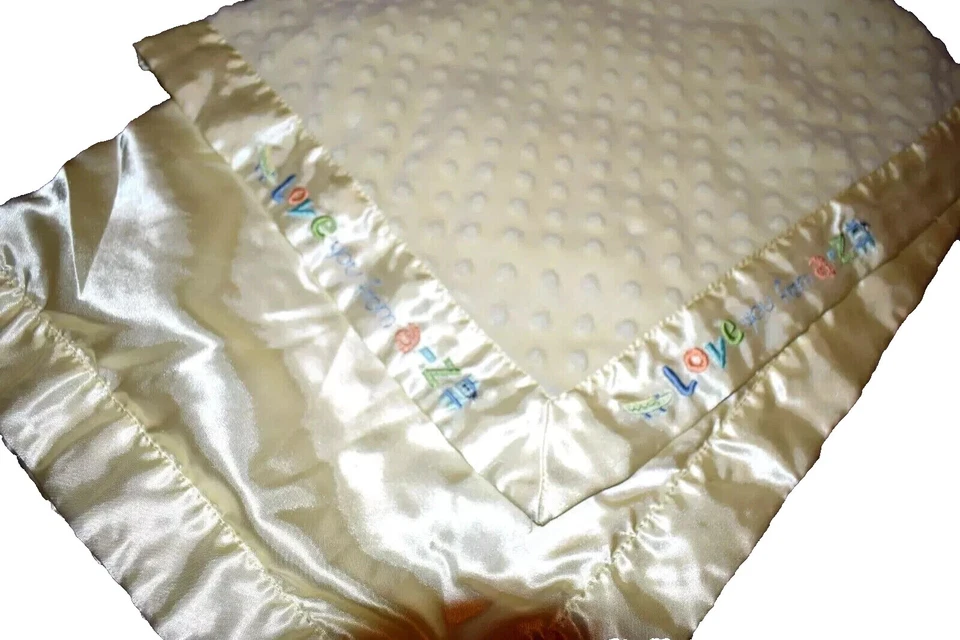 Винтажное атласное одеяло для детской кроватки Carter's Love you From A-Z Yellow Minky Dot F9 - Изображение 1 из 4