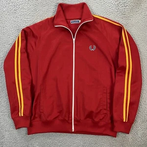 Vintage Fred Perry Track Jacket Mens Large Logo Retro Red Yellow - Picture 1 of 10