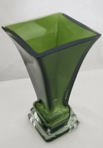 Contemporary Dark Green Bud Vase 4-3/4" Tall Tapered Square 2" Base x 2-3/4" Top - Picture 1 of 10