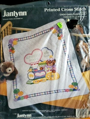 Janlynn (1991) "Choo Choo Teddy Bear" Printed Cross Stitch Kit No. 54-44 - Image 1 of 4
