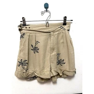 Urban Outfitters beige black tropical resort palm tree pattern cotton shorts S - Picture 1 of 8
