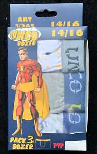 BRAND NEW UNCO KIDS'S BOYS COTTON CLASSIC 3 PACK BRIEF SIZE 14-16 YARE